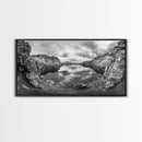 Mountain Lake, Rocky View, Cloud Reflection, Nature Landscape, Canvas Print, Rustic Home Decor, Bedroom Wall Art, Explorer Style