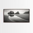 Seaside Rocks, Reflected Sky, Calm Ocean, Landscape Photography, Framed Canvas Print, Zen Wall Art, Modern Minimalist Decor, Modern Home Decor