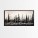 Misty Pines, Evergreen Forest, Morning Fog, Monochrome Nature, Canvas Print, Fall Entryway Wall Art, Woodland Boho Home Decor
