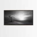 Lonely Tree, Dramatic Desert, Emotional Landscape, Framed Canvas Print, Bedroom Wall Art, Black White Decor, Surreal Art Vibes