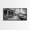 Dockside Market, Nautical Vibes, Fishing Village, Framed Canvas Print, Coastal Kitchen Art, Rustic Decor, Oceanfront Life Scene