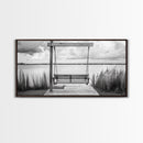 Rustic Lake Swing, Tranquil Nature Scene, Porch Art, Landscape Photography, Framed Canvas Print, Country Decor, Living Room Wall Art