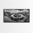 River Bend Landscape, Mountain View Aerial, Nature Panorama Scene, Framed Canvas Print, Cabin Wall Art, Adventure Boho Art, Living Room Wall Art