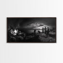 Campfire Gathering, Boho Night Vibes, Music Outdoors Scene, Framed Canvas Print, Living Room Wall Art, Folk Rustic Aesthetic