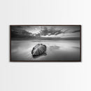 Beach Leaf Still, Autumn Nature Scene, Calm Ocean Shoreline, Canvas Print, Fall Bathroom Wall Art, Neutral Earth Tone Decor