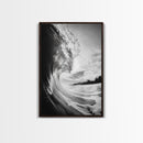 Ocean Wave Curl, Sea Barrel Art, Surf Power Print, Framed Canvas Print, Bathroom Wall Art, Modern Beach Decor, Black White Seascape