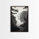 Forest Cliffs, Ocean Pathway, Misty Coast, Woodland Escape, Framed Canvas Print, Cabin Wall Art, Nature Trail Aesthetic, Autumn Mood Art