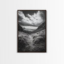 Highland Ocean Trail, Dramatic Clouds, Monochrome Nature, Canvas Print, Office Wall Art, Adventure Landscape, Rustic Home Decor