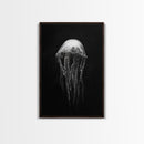 Elegant Jellyfish Art, Ocean Wildlife, Monochrome Marine, Framed Canvas Print, Bathroom Decor, Nautical Wall Art, Minimalist Sea Life