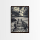 Stormy Beach Dock, Dramatic Skies, Coastal Mood, Framed Canvas Print, Fall Wall Art, Entryway Decor, Moody Seascape, Rustic Coastal Home