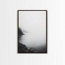 Misty Lakeshore, Foggy Forest Water, Monochrome Tranquility, Framed Canvas Print, Minimalist Art, Calm Landscape, Bedroom Wall Decor