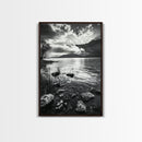 Lake Sunset View, Peaceful Mountainscape, Nature Reflection, Framed Canvas Print, Living Room Wall Art, Tranquil Scenic Landscape