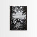 Campfire Lake Night, Adirondack Chairs, Wilderness Glow, Framed Canvas Print, Outdoor Living Wall Art, Cabin Decor, Autumn Retreat Art