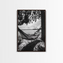 Hammock Lake View, Peaceful Retreat, Summer Breeze, Canvas Print, Boho Outdoor Art, Bedroom Relaxation Decor, Minimalist Coastal Vibe