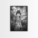 Stormy Lighthouse Closeup, Dramatic Skies, Weathered Beacon, Canvas Print, Coastal Decor, Dark Nautical Wall Art, Moody Ocean Theme