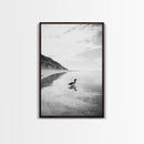 Lone Loon, Quiet Reflection, Coastal Bird, Framed Canvas Print, Nature Wall Art, Bathroom Decor, Serene Black and White Art