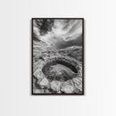 Natural Stone Pool, Sky Reflections, Framed Canvas Print, Bathroom Wall Art, Earthy Neutral Decor, Minimalist Landscape
