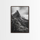 Lush Mountain Range, Cloud Covered Peaks, Jungle Tranquility, Framed Canvas Print, Entryway Wall Art, Black and White Nature, Boho Wall Art
