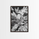 Windmill Hill, Dramatic Sky Art, European Landscape, Framed Canvas Print, Entryway Wall Art, Rustic Decor, Monochrome Photography