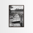 Marsh Dock, Southern Nature, Weathered Pier, Framed Canvas Print, Guest Room Wall Art, Rural Landscape, Fall Wall Art, Country Style