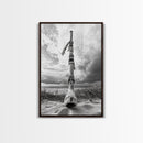 Coastal Totem, Beach Symbol, Stormy Horizon, Framed Canvas Print, nautical art, entryway decor, tribal coastal artwork, Modern Loft Decor