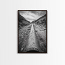 Industrial Line, Utility Pipe, Grunge Road, Canvas Print, Black White Photography, Modern Loft Decor, Urban Wall Art, Minimalist Style