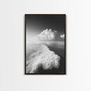 Ocean Wake, Cloud Horizon, Surreal Seascape, Framed Canvas Print, Dreamy Black White Wall Art, Bathroom Decor, Coastal Fantasy Art