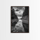 Tide Pool, Forest Reflection, Coastal Calm, Framed Canvas Print, Black White Nature Art, Bathroom or Bedroom Decor, Tranquil Scene