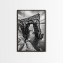 Sea Arch, Coastal Rock, Ocean Cliffside, Canvas Print, Dramatic Nature Wall Art, Living Room or Office Decor, Black White Seascape