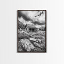 Rustic Cabin, Mountain Hideaway, Stormy Sky, Nature Lodge Decor, Framed Canvas Print, Autumn Vibes, Cozy Wall Art, Rustic Home Style
