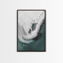Aerial Beach, Turquoise Sea, Minimal Shoreline, Boat View, Canvas Print, coastal minimalist art, bathroom wall art, modern ocean photo