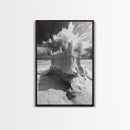 Sand Castle, Beach Fantasy, Dramatic Sky, Coastal Fortress, Framed Canvas Print, whimsical decor, kids room wall art, fairytale beach scene