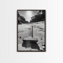 Industrial beach relic, iron hammer, rustic textures, minimalist black and white, Canvas Print, man cave art, coastal masculine decor