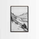 Snowy Canyon, Winter Valley, Frozen Landscape, Framed Canvas Print, Minimalist Wall Art, Neutral Living Room or Office Decor