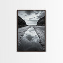 Ocean Reflection, Seaside Path, Moody Coastline, Canvas Print, Black and White Nature Photography, Modern Living Room Wall Art