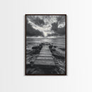 Ocean Pier Sunset, Dramatic Clouds, Seascape Pathway, Canvas Print, Coastal Living Room Art, Tranquil Decor, Minimalist Style