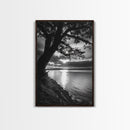 Tranquil Lake Sunset, Tree Silhouette, Calm Waters, Canvas Print, Nature Inspired Wall Art, Relaxing Bedroom Decor, Minimalist Zen