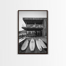 Surf Shack, Beach House, Modern Architecture, Coastal Lifestyle, Framed Canvas Print, Living Room Art, Nautical Wall Decor, Surf Wall Art