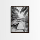 Tropical Dock, Island Escape, Palm Tree Beach, Secluded Lagoon, Canvas Print, Coastal Kitchen Art, Boho Tropical Wall Decor