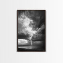 Lightning Strike Beach, Stormy Sky Photography, Dramatic Landscape, Office Wall Art, Nature Scene, Framed Canvas Print, Bold Wall Decor