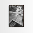 Map On Beach, Travel Adventure Art, Wanderlust Decor, Coastal Office Style, Framed Canvas Print, Explorer Aesthetic, Black White Scene