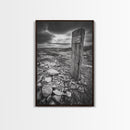 Weathered Exit, Symbolic Marker, Coastal Path, Canvas Print, Rustic Wall Art, Moody Landscape Decor, Entryway Statement Piece