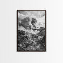Volcanic Eruption Smoke, Lava Rocks, Earth Energy, Fiery Terrain, Framed Canvas Print, Office Wall Art, Dramatic Nature Landscape