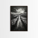 Muddy Terrain, Dramatic Sky, Natural Earth Art, Framed Canvas Print, Fall Decor, Landscape Photography, Moody Living Room Art
