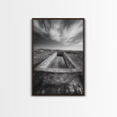 Stone Water Trough, Wild Horizon, Rustic Scene, Framed Canvas Print, Country Farm Decor, Outdoor Living Art, Neutral Wall Accent