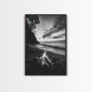 Shoreline fire night, beach flames, evening waves, rustic warmth, Canvas Print, Autumn decor, outdoor adventure minimalist wall art