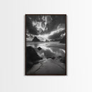 Dramatic Ocean Sunset, Coastal Mountains, Seascape Photography, Canvas Print, Stormy Sky Art, Living Room Focal Wall Decor