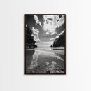 Dragonfly Flight, Beach View, Nature Dream, Framed Canvas Print, Whimsical Wall Art, Surreal Living Room Decor, Black and White Nature Style