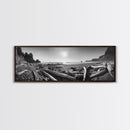 Coastal Driftwood Scene, Rugged Ocean Beach, Moody Nature Landscape, Framed Canvas Print, Rustic Wall Decor, Fall Coastal Photography