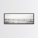 Barbed Wire, Ocean Horizon, Minimal Seascape, Stark Contrast, Framed Canvas Print, Modern Office Art, Minimalist Style, Black and White Art